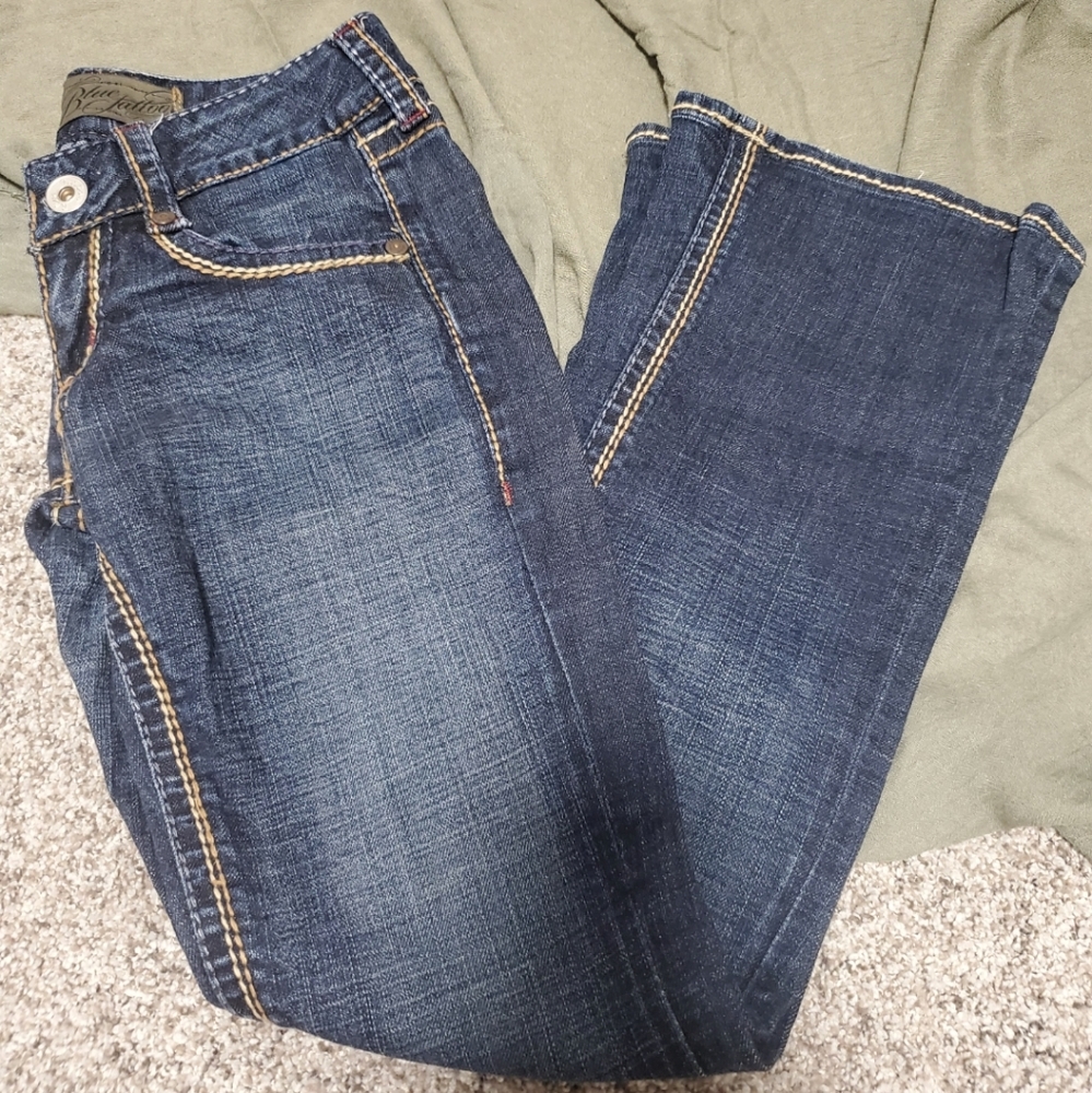 Blue Tattoo Blue Denim Embroidered Rose Flare Jeans Size 25